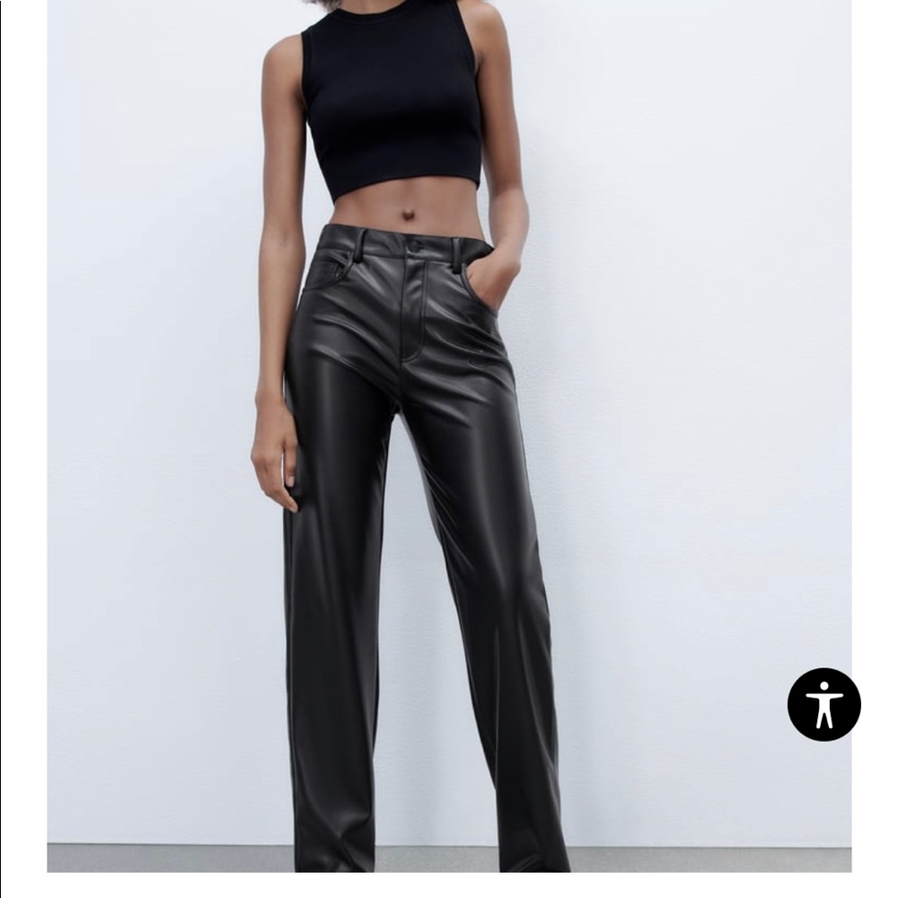 Zara black faux leather straight leg pants